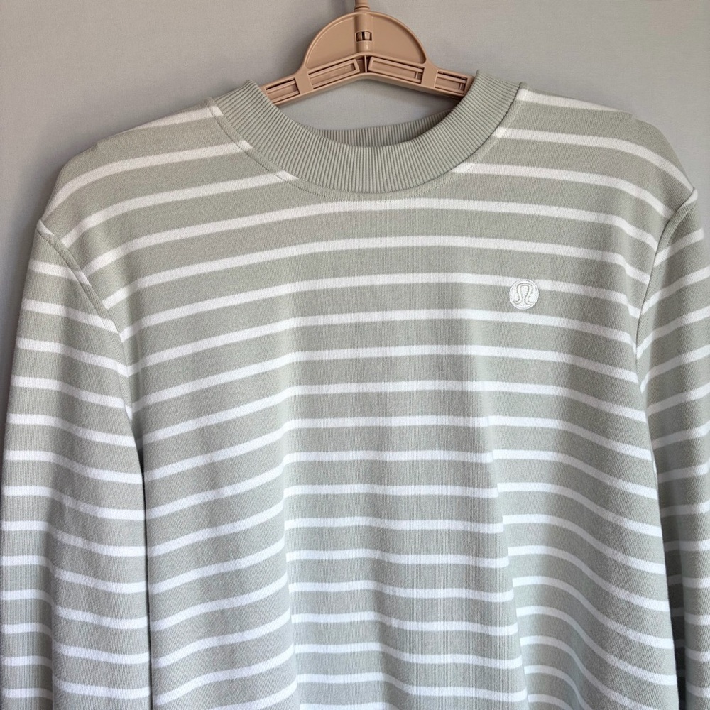 Lululemon Cotton French Terry Crew Sweatshirt Sz XL Stripe Vapor White EUC - Picture 5 of 14